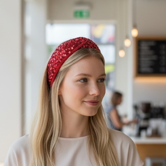 Sequin Embellished Headband - Red Reversible
